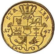 5 Thalers - Adolphus Frederick III, Germany, 1747 reverse image