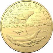 100 Dollars In the name of Elizabeth II; 6th Portrait - Humpback Whale; Gold Bullion, Australia, 2023 reverse image
