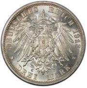 3 Mark - Adolph Frederick V, Germany, 1913 reverse image
