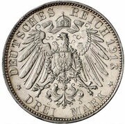 3 Mark - Adolph Frederick V Pattern, Germany, 1913 reverse image