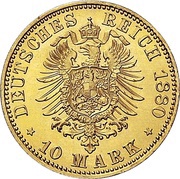 10 Mark - Frederick William, Germany, 1874-1880 reverse image