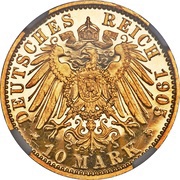 10 Mark - Adolph Frederick V, Germany, 1905 reverse image