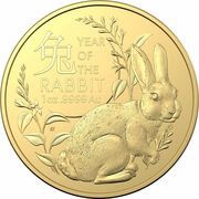 100 Dollars - Elizabeth II Posthumous; 6th Portrait - Year of the Rabbit; Gold Bullion, Australia, 2023 reverse image