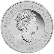 100 Dollars - Elizabeth II Posthumous; 6th Portrait - Year of the Rabbit - Platinum Coin obverse image