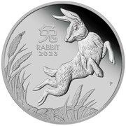100 Dollars - Elizabeth II Posthumous; 6th Portrait - Year of the Rabbit - Platinum Coin, Australia, 2023 reverse image