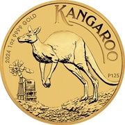 100 Dollars - Charles III 1st Portrait - Australian Kangaroo - Gold Bullion Coin, Australia, 2024 reverse image