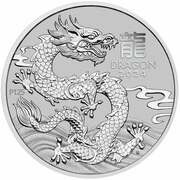 100 Dollars In the name of Elizabeth II; 6th Portrait - Year of the Dragon - Platinum Bullion, Australia, 2024 reverse image