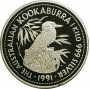 150 Dollars - Elizabeth II 4th Portrait - Kookaburra - Silver Bullion Coin, Australia, 1991 reverse image