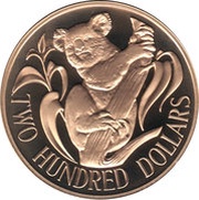 200 Dollars - Elizabeth II 3rd Portrait - Koala - Gold Bullion Coin, Australia, 1985-1986 reverse image