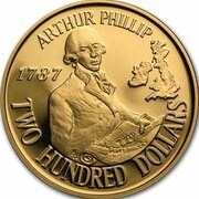 200 Dollars - Elizabeth II 3rd Portrait - First Fleet Departure - Gold Bullion Coin, Australia, 1987 reverse image