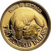 200 Dollars - Elizabeth II 3rd Portrait - Platypus - Gold Bullion Coin, Australia, 1990 reverse image