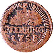 1½ Pfenning, Germany, 1740-1758 reverse image