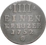 ¼ Kreuzer - Charles August, Germany, 1752 reverse image