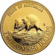 200 Dollars - Elizabeth II 3rd Portrait - Tasmanian Devil - Gold Bullion Coin, Australia, 1994 reverse image