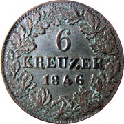 6 Kreuzers - Adolph, Germany, 1840-1855 reverse image