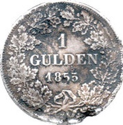 1 Gulden - Adolph, Germany, 1855-1856 reverse image