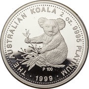 200 Dollars - Elizabeth II 4th Portrait - Koala - Platinum, Australia, 1999-2000 reverse image