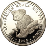 200 Dollars - Elizabeth II 4th Portrait - Koala - Platinum, Australia, 2000 reverse image
