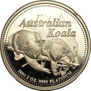 200 Dollars - Elizabeth II 4th Portrait - Koala - Platinum, Australia, 2001 reverse image