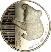200 Dollars - Elizabeth II 4th Portrait - Koala - Platinum, Australia, 2002 reverse image