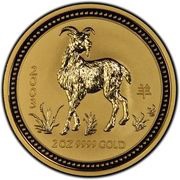 200 Dollars - Elizabeth II 4th Portrait - Year of the Goat - Gold Bullion Coin, Australia, 2003 reverse image