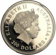 200 Dollars - Elizabeth II 4th Portrait - Koala - Platinum obverse image