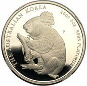 200 Dollars - Elizabeth II 4th Portrait - Koala - Platinum, Australia, 2004 reverse image