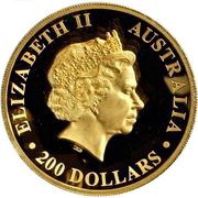 200 Dollars - Elizabeth II 4th Portrait - Wedge-tailed Eagle - Gold High Relief obverse image
