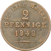2 Pfennige - Paul Frederick August, Germany, 1848 reverse image