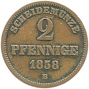2 Pfennige - Paul Frederick August, Germany, 1858 reverse image