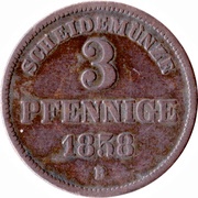 3 Pfennige - Paul Frederick August, Germany, 1858 reverse image