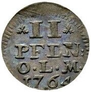2 Pfennig - Frederick V of Denmark, Germany, 1764 reverse image