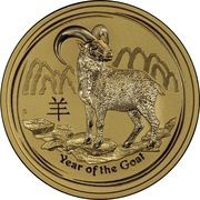 200 Dollars - Elizabeth II 4th Portrait - Year of the Goat - Gold Bullion Coin, Australia, 2015 reverse image