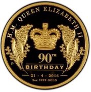 200 Dollars - Elizabeth II 4th Portrait - 90th Birthday - Gold Bullion Coin, Australia, 2016 reverse image