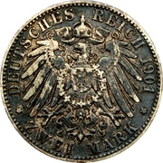 2 Marks - Frederick August, Germany, 1900-1901 reverse image