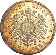 5 Mark - Frederick August, Germany, 1900-1901 reverse image