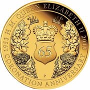200 Dollars - Elizabeth II 4th Portrait - 65th Anniversary Coronation - Gold Proof, Australia, 2018 reverse image