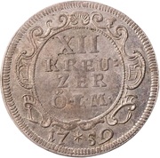 12 Kreuzer - John Aloys I, Germany, 1759 reverse image