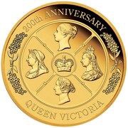 200 Dollars - Elizabeth II 6th Portrait - Queen Victoria 200th Anniversary - Gold Proof, Australia, 2019 reverse image