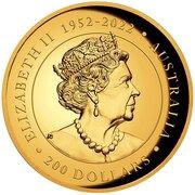 200 Dollars In the name of Elizabeth II; 6th Portrait - Australian Kookaburra - Gold Bullion obverse image