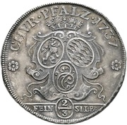 ⅔ Thaler - Charles Philip Feinsilbergulden, Germany, 1737 reverse image