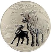 300 Dollars - Elizabeth II 6th Portrait - Year of the Ox - Silver Bullion Coin, Australia, 2021 reverse image