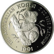 500 Dollars - Elizabeth II 3rd Portrait - Koala - Platinum, Australia, 1991-1992 reverse image