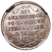 1 Ducat - Charles Theodore Golden Jubilee; Silver pattern strike, Germany, 1792 reverse image
