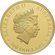 500 Dollars - Elizabeth II 4th Portrait - Australian Stock Horse - Gold Bullion Coin obverse image