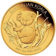 500 Dollars - Elizabeth II 6th Portrait - Koala - Gold Bullion Coin, Australia, 2021 reverse image