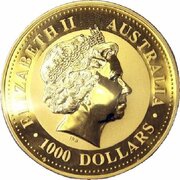 1000 Dollars - Elizabeth II 4th Portrait - Year of the Rooster - Gold Bullion Coin obverse image