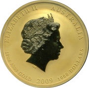 1000 Dollars - Elizabeth II 4th Portrait - Year of the Ox - Gold Bullion Coin obverse image