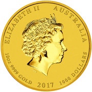 1000 Dollars - Elizabeth II 4th Portrait - Year of the Rooster - Gold Bullion Coin obverse image