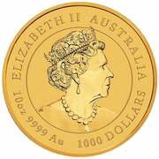 1000 Dollars - Elizabeth II Posthumous; 6th Portrait - Year of the Rabbit - Gold Bullion obverse image